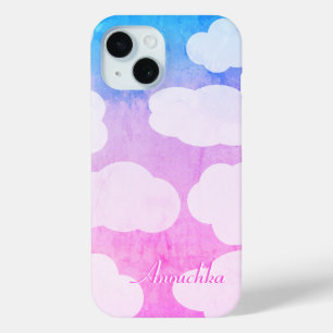 Coque Pour iPhone 15 Ciel coloré Enchantant, Nuages Jouants, Votre Nom