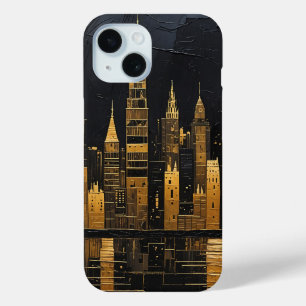 Coque Pour iPhone 15 Ciel urbain doré à minuit