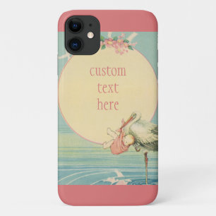 Coque Case-Mate Pour iPhone Cigogne vintage avec bébé fille dans une couvertur