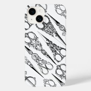 Coque Pour iPhone 14 ciseaux de coiffeur victorien élégant noir blanc