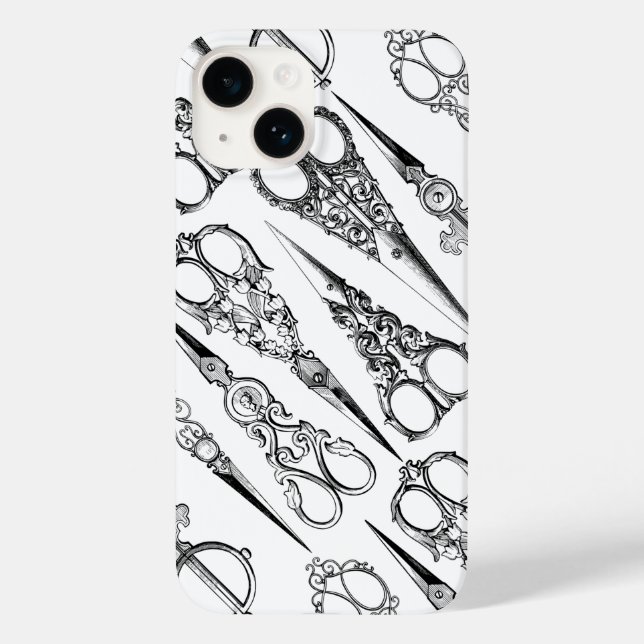 Coques Case-Mate iPhone ciseaux de coiffeur victorien élégant noir blanc (Verso)
