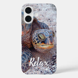 Coque Pour iPhone 16 Citation de détente Hawaii Honu Sea Turtle Gros pl
