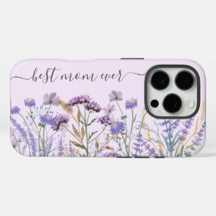 Coques iPhone 16 Pro Citation de Prairie de Fleur Sauvage Mauve Aquarel