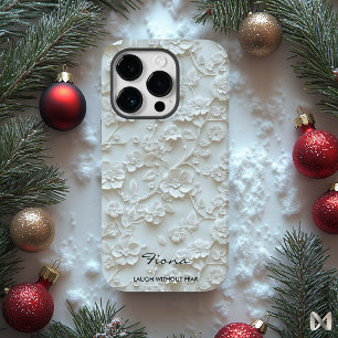 Coque Pour iPhone 14 Pro Citation florale brodée bleu clair personnalisée