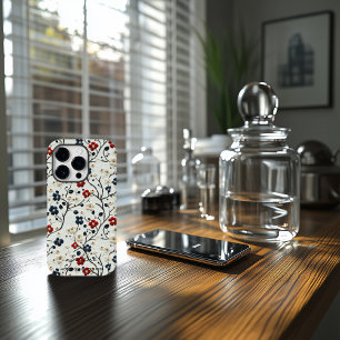 Coque Pour iPhone 14 Pro Citation florale brodée personnalisée rouge, bleu 