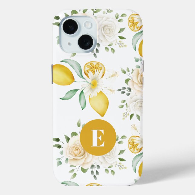 Coques Case-Mate iPhone citrons Eucalyptus Roses Blush Douces Monogramme (Verso)