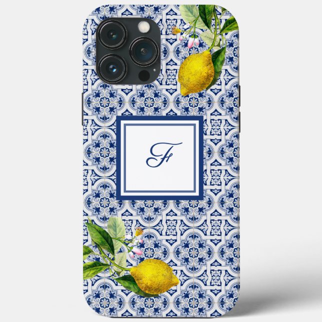 Coques Case-Mate iPhone Citrons italiens bleu carreaux blancs iPhone / coq (Verso)