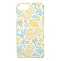 Citrons jaunes & Fleurs bleues pastel Motif