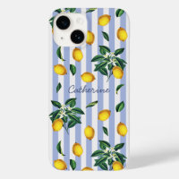 Citrons Vintage Méditerranéen Nom Bandes Bleues