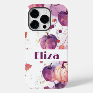 Coque Pour iPhone 14 Pro citrouille aquarelle chute design avec nom