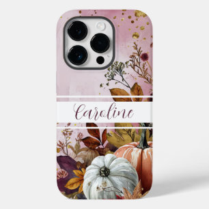 Coque Pour iPhone 14 Pro citrouille aquarelle chute design avec nom