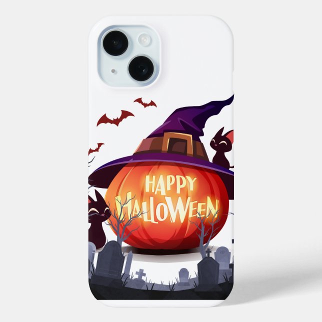 Coques Case-Mate iPhone Citrouille d'Halloween, Casquette sorcier et chats (Verso)