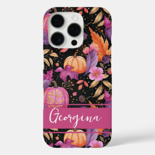 Coques iPhone 16 Pro Citrouille élégant et fleurs tombent motif