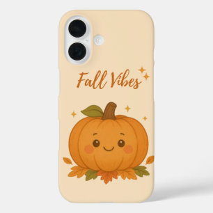 Coque Pour iPhone 16 Citrouille mignon avec "Fall Vibes" sur Beige doux