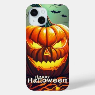 Coque Pour iPhone 15 Citrouille orange effrayant avec visage, Halloween