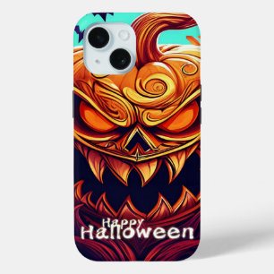 Coque Pour iPhone 15 Citrouille orange effrayante avec visage, Hallowee