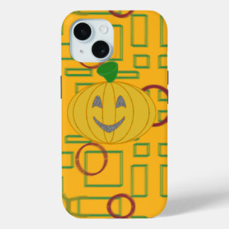 Coque Pour iPhone 15 Citrouille sur Arrière - plan géométrique