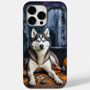 Coque Pour Pour iPhone 14 Pro Max Citrouilles Épouvantables Halloween Husky Sibérien