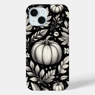 Coque Pour iPhone 15 Citrouilles noires et blanches