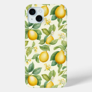 Coque iPhone 15 Mini Citrus aux fleurs de citron méditerranéen