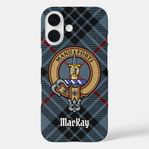 Coque Pour iPhone 16 Clan MacKay Crest sur Blue Tartan