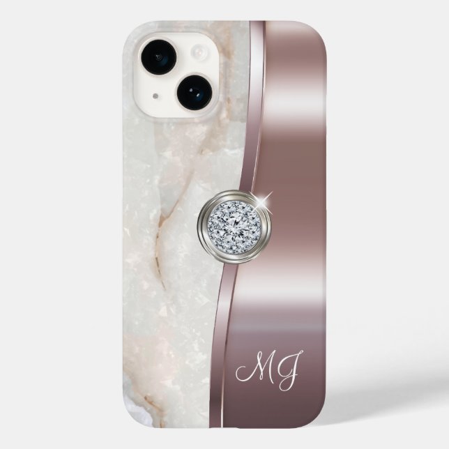 Coques Case-Mate iPhone Classé Rose or Monogramme Diamond Jewel Art (Verso)