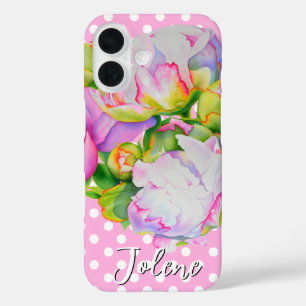 Coque Pour iPhone 16 Classic élégant rose poony à petits pois floral