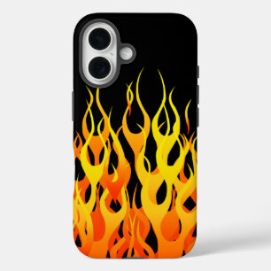 Coques iPhone 16 Classic Racing Flames Pin Stripes sur Noir