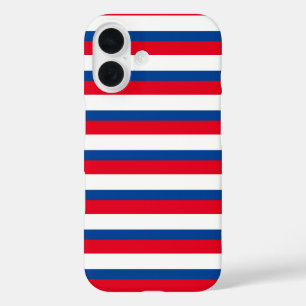 Coque Pour iPhone 16 Classic rouge, blanc et bleu rayé