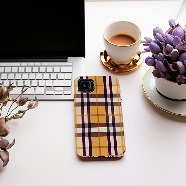 Coques Case-Mate iPhone Classic tendance Plaid violet et beige (Classic Purple and Gold Plaid Wexford iPhone 15 case)