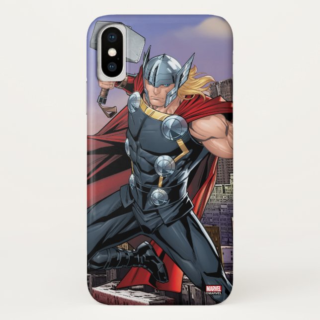 Coques Case-Mate iPhone Classique Avengers | Thor Leaping Avec Mjolnir (Dos)