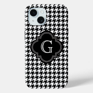 Coque Pour iPhone 15 Classique Houndstooth Noir et Blanc avec Monogramm