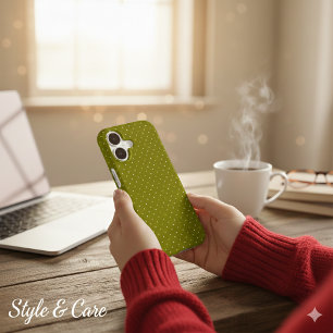 Coque Pour iPhone 16 Classique Protecteur Olive à Points Blancs