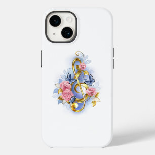 Coque Pour iPhone 14 Clé de fer avec roses roses roses