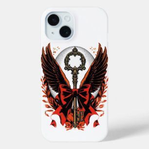 Coque Pour iPhone 15 Clé de fond en velours gothique avec ailes et lune