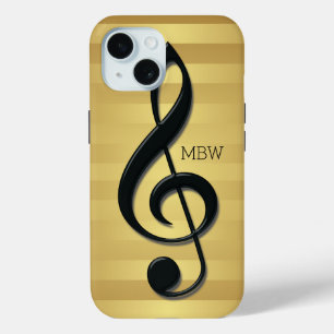 Coque Pour iPhone 15 Clé en argent noir monogramme sur bandes d'or