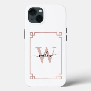 Case-Mate iPhone Case Clé grecque blanche et Rose rose or Monogramme