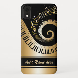Coque Pour iPhone XR Clés de piano et notes de musique d'or