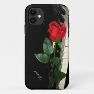 Coque iPhone 11 Clés de piano et rose rouge