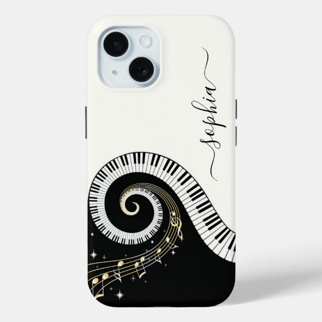 Coques Case-Mate iPhone Clés de piano noir et blanc Notes musicales Monogr (Verso)