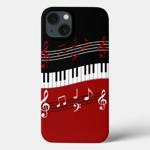 Coques Pour iPhone Clés et notes de piano noir rouge élégant