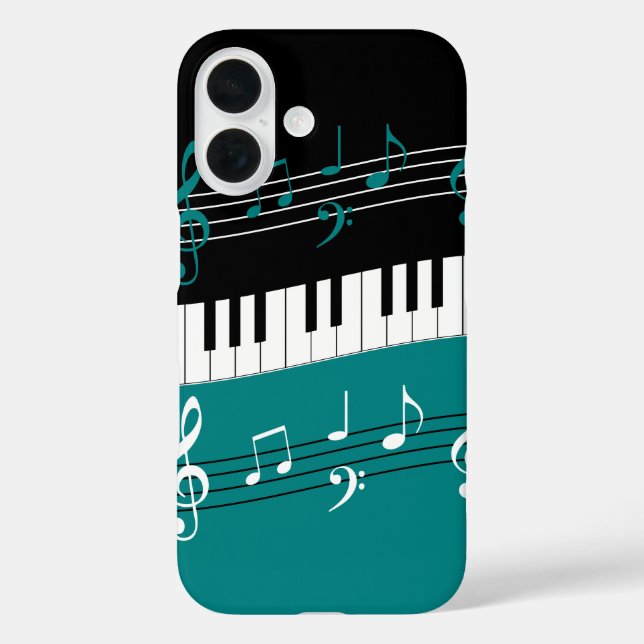 Coques Case-Mate iPhone Clés et notes de piano Turquoise noir blanc (Verso)