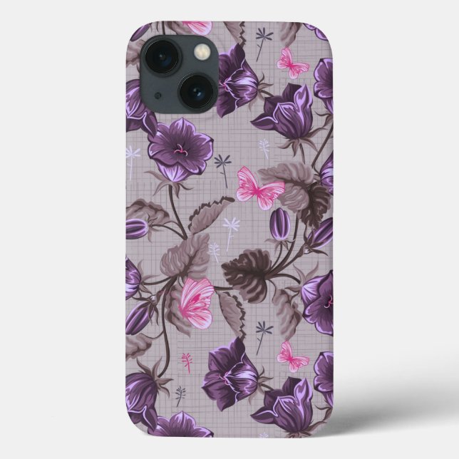 Coques Case-Mate iPhone cloches de main violettes et motif de papillons (Verso)