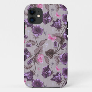Coque iPhone 11 cloches de main violettes et motif de papillons
