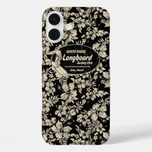 Coques iPhone 16 Plus Club Surf Hibiscus Hawaiian Black