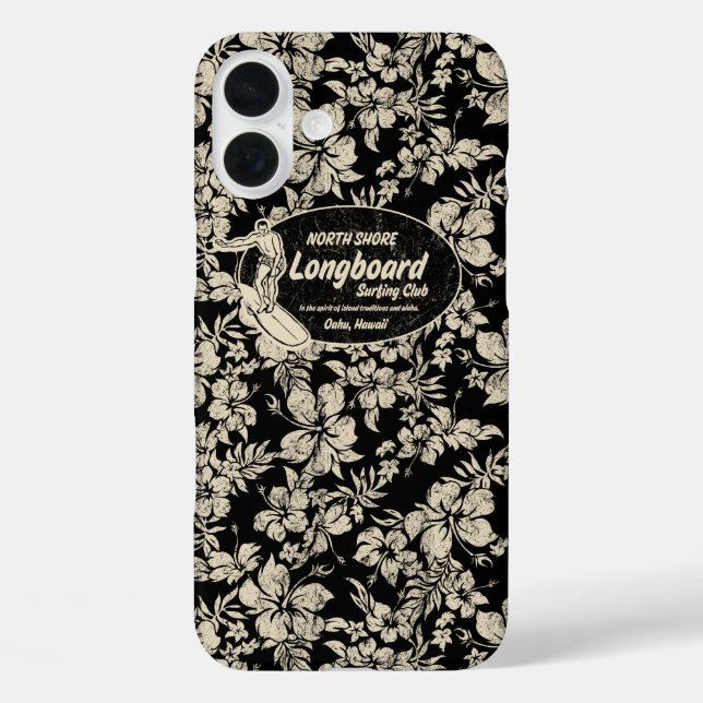 Coques Case-Mate iPhone Club Surf Hibiscus Hawaiian Black (Verso)