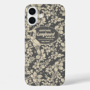 Coques iPhone 16 Plus Club Surf Hibiscus Longboard Hawaiian Grey