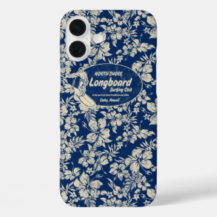 Coques iPhone 16 Plus Club Surf Hibiscus Longboard Hawaiian Navy