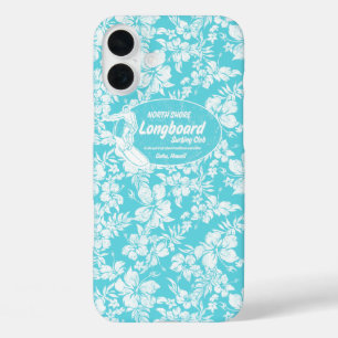Coques iPhone 16 Plus Club Surf Hibiscus Longboard Hawaiian Turq