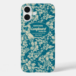 Coques iPhone 16 Plus Club Surf Hibiscus Longboard Hawaiian Turquoise